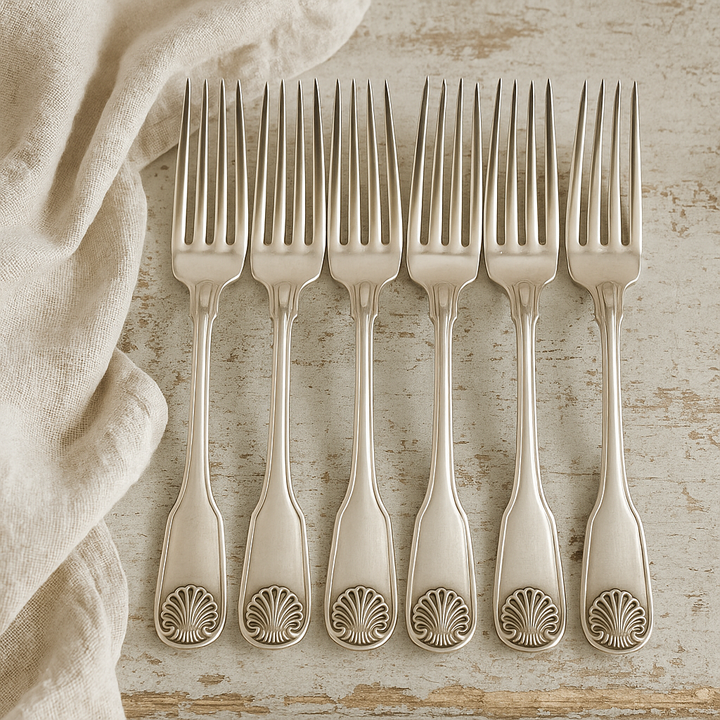 8 Fourchettes De Table Christofle Modèle Coquille, Métal Argenté, Occasion