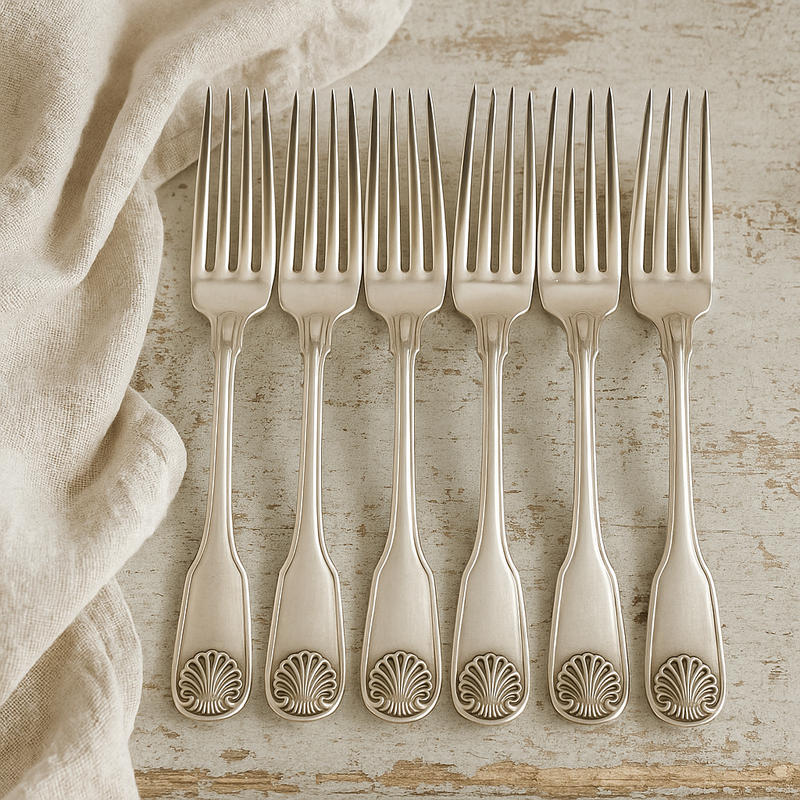 6 Fourchettes Christofle – Modèle Spatours à Coquille – Métal Argenté – Art de la Table Français