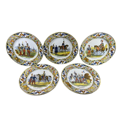 5 Assiettes Creil Montereau polychrome militaria empire Napoleon infanterie