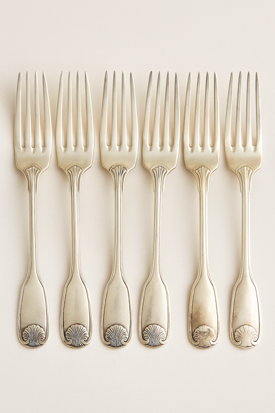 6 Fourchettes Christofle – Modèle Spatours à Coquille – Métal Argenté – Art de la Table Français