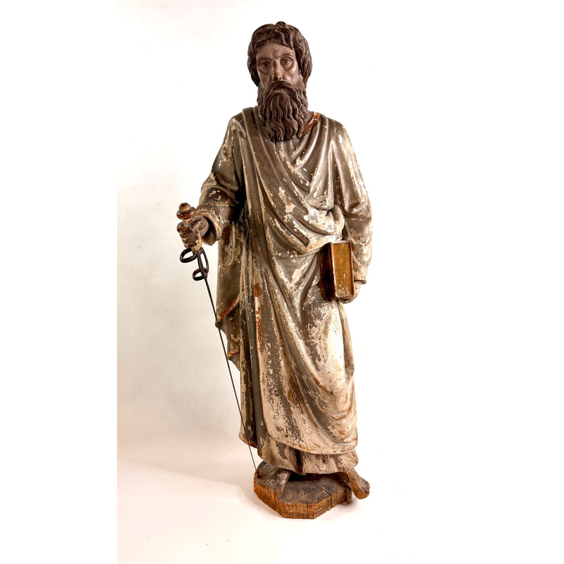 Grande statue de l’Apôtre Saint Paul – chêne massif sculpté fin XVIIIe, hauteur 137 cm