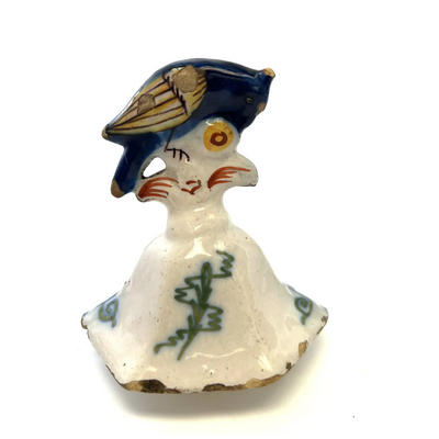 Pot couvert vase potiche faïence Delft oiseau perroquet fleurs XIXè siècle