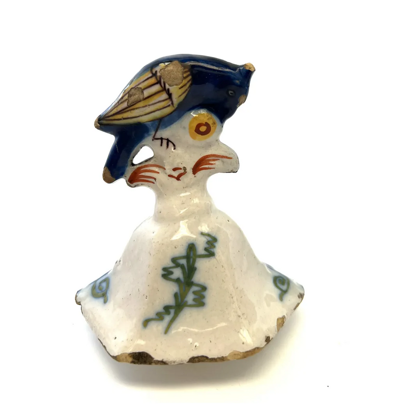 Pot couvert vase potiche faïence Delft oiseau perroquet fleurs XIXè siècle