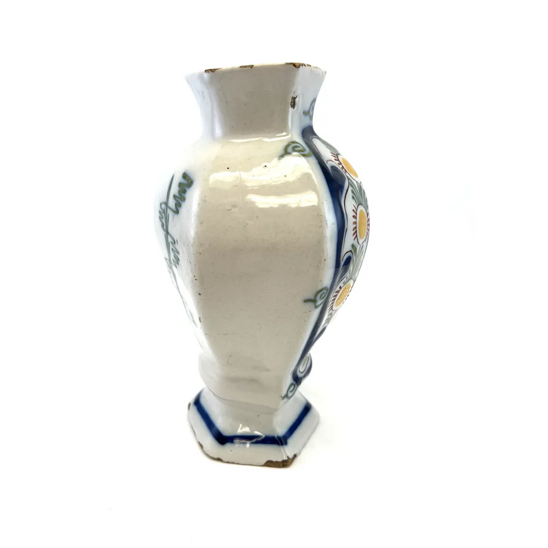 Pot couvert vase potiche faïence Delft oiseau perroquet fleurs XIXè siècle