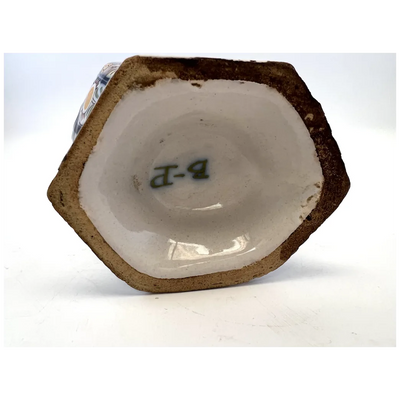 Pot couvert vase potiche faïence Delft oiseau perroquet fleurs XIXè siècle