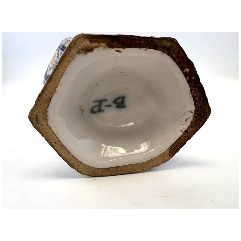 Pot couvert vase potiche faïence Delft oiseau perroquet fleurs XIXè siècle