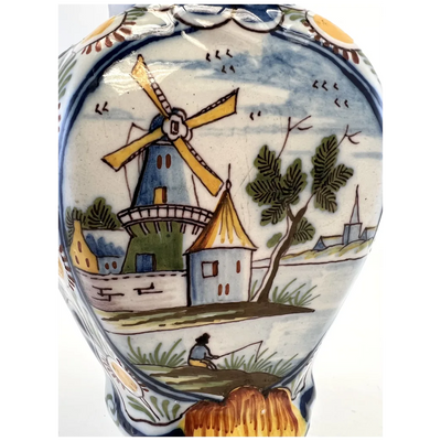 Pot couvert vase potiche faïence Delft oiseau perroquet fleurs XIXè siècle