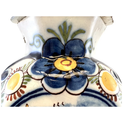 Pot couvert vase potiche faïence Delft oiseau perroquet fleurs XIXè siècle