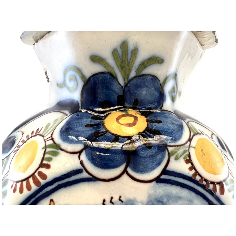Pot couvert vase potiche faïence Delft oiseau perroquet fleurs XIXè siècle