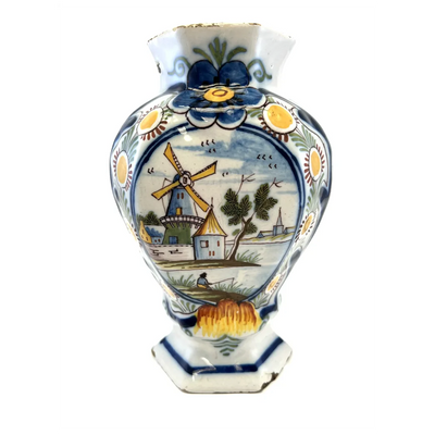 Pot couvert vase potiche faïence Delft oiseau perroquet fleurs XIXè siècle