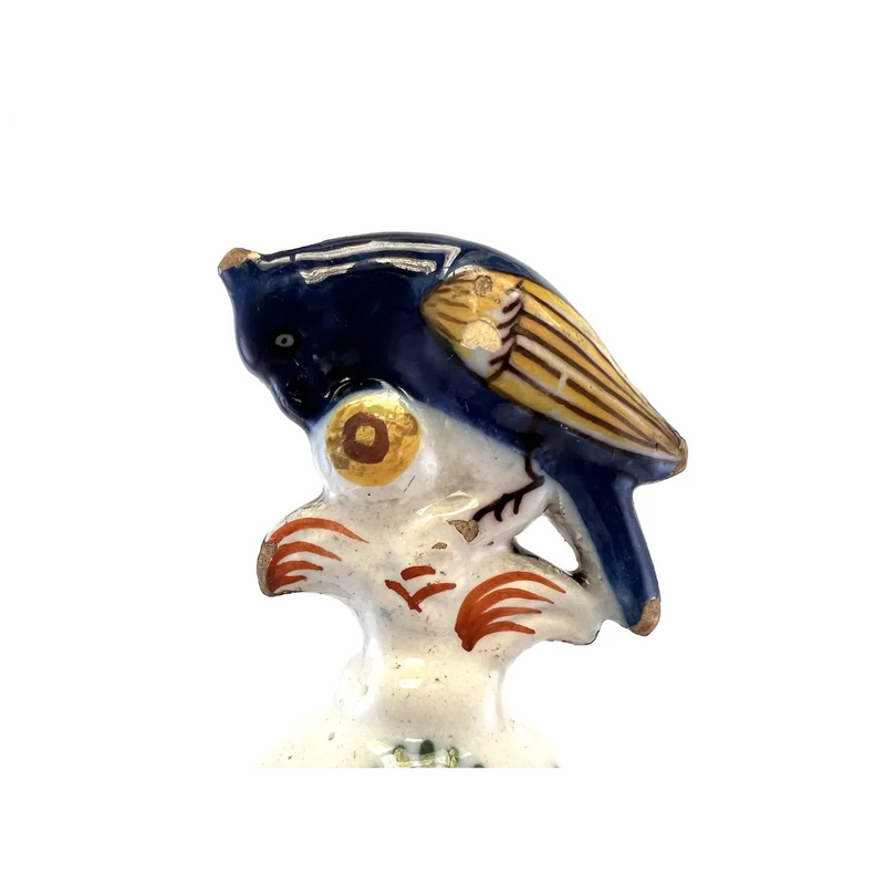 Pot couvert vase potiche faïence Delft oiseau perroquet fleurs XIXè siècle