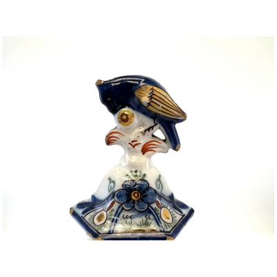 Pot couvert vase potiche faïence Delft oiseau perroquet fleurs XIXè siècle