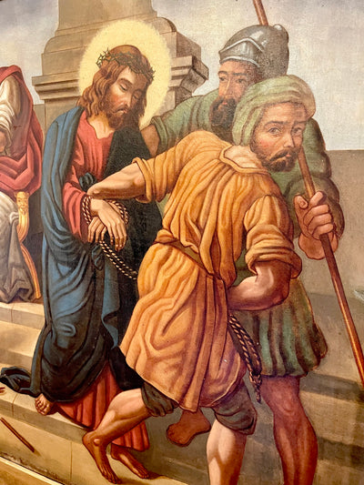 Très grand tableau religieux Jésus comparaissant devant Caïphe