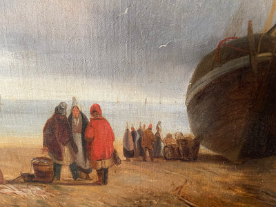 Tableau peinture huile Retour de pêche en Bretagne par Henri Jonas
