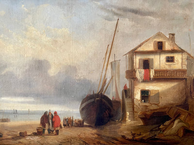 Tableau peinture huile Retour de pêche en Bretagne par Henri Jonas