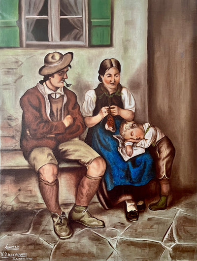 Tableau peinture huile Couple paysan tyrolien d'après Franz Von Defregger