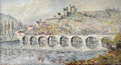 Fernand Laval, Château de Castelnaud surplombant la rivière, Huile sur Toile, Encadrée
