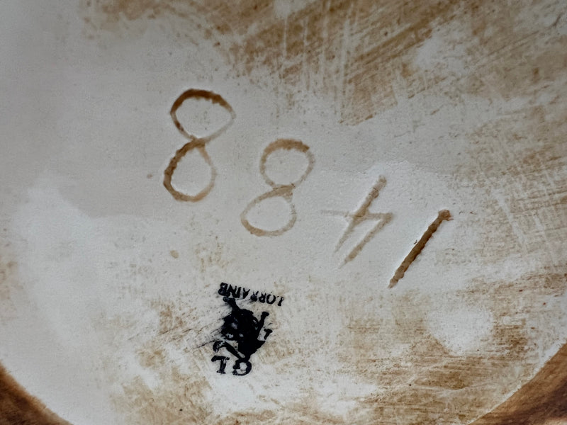 Majolica Vase GL Lorraine – Art Nouveau Girl Figure Relief – French c.1900, 44cm