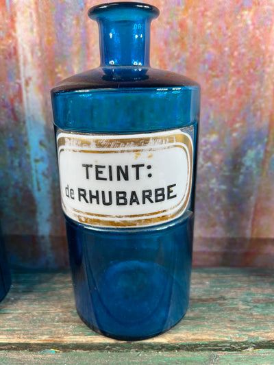 Bouteille à Pharmacie en Verre Bleu, France, 1860, Set de 4