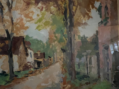 Tableau d'Antoine Huet - Rue de Saint-Cyr-sur-Morin - Gouache sur papier