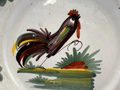 Assiette en faience à décor de coq noir en faience d'Épinal  Waly 19eme