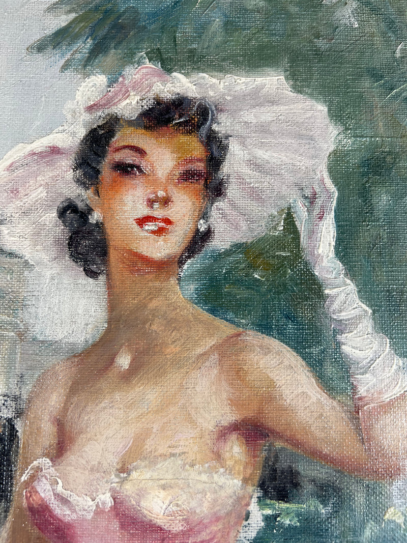 Eugène LELIÈPVRE (1908-2013) - Élégante en robe rose devant l&