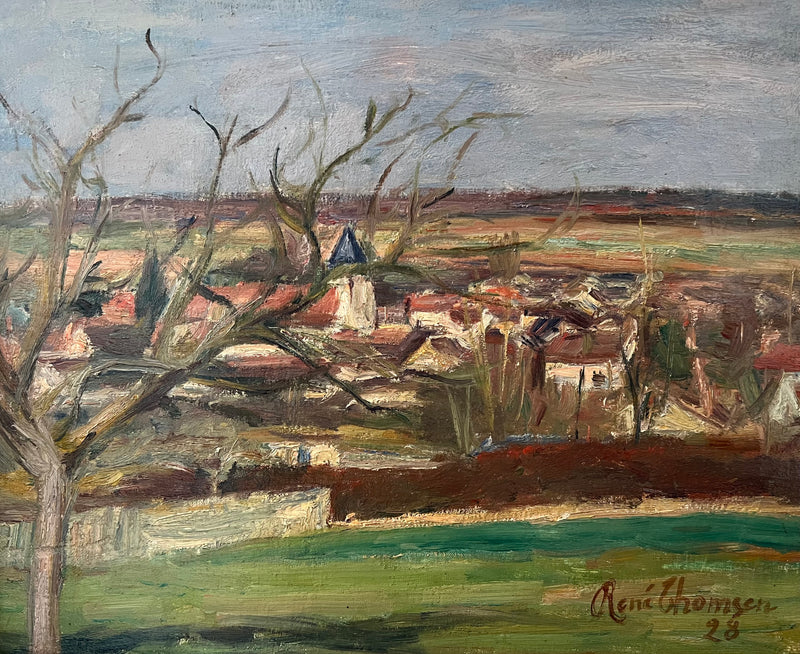 Paul Thomsen, Paysage et Village de Seine et Marne, 1928, Huile sur Toile, Encadrée