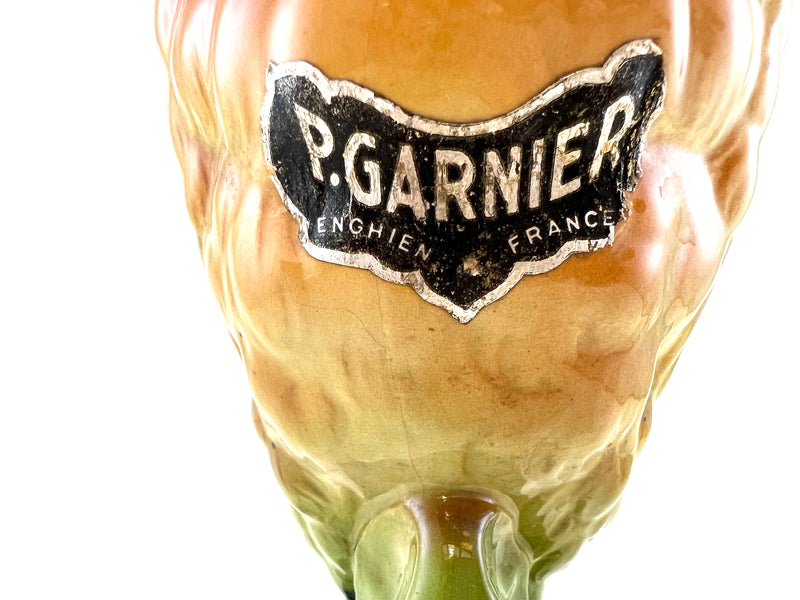 Pichet bouteille barbotine perroquet pour Absinthe Garnier en faience de Saint Clement