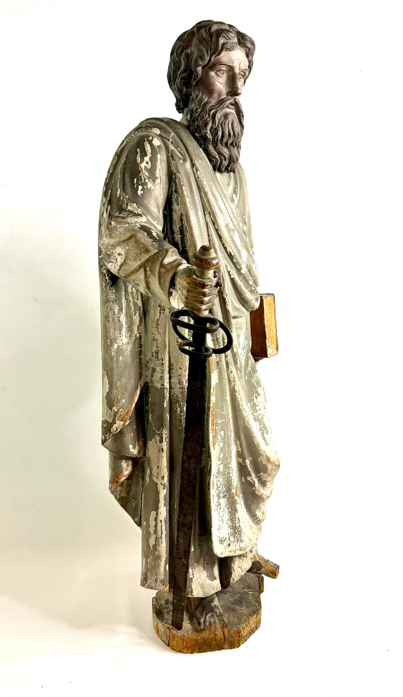 Grande statue de l’Apôtre Saint Paul – chêne massif sculpté fin XVIIIe, hauteur 137 cm