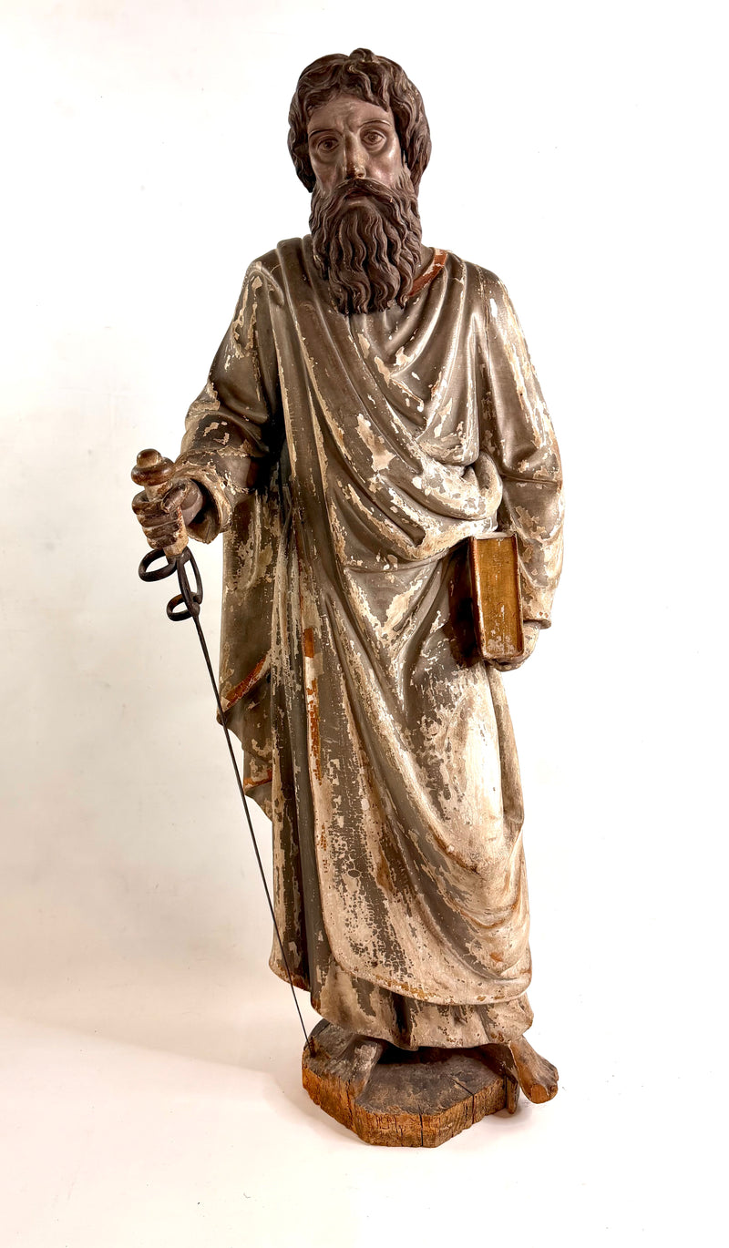 Grande statue de l’Apôtre Saint Paul – chêne massif sculpté fin XVIIIe, hauteur 137 cm