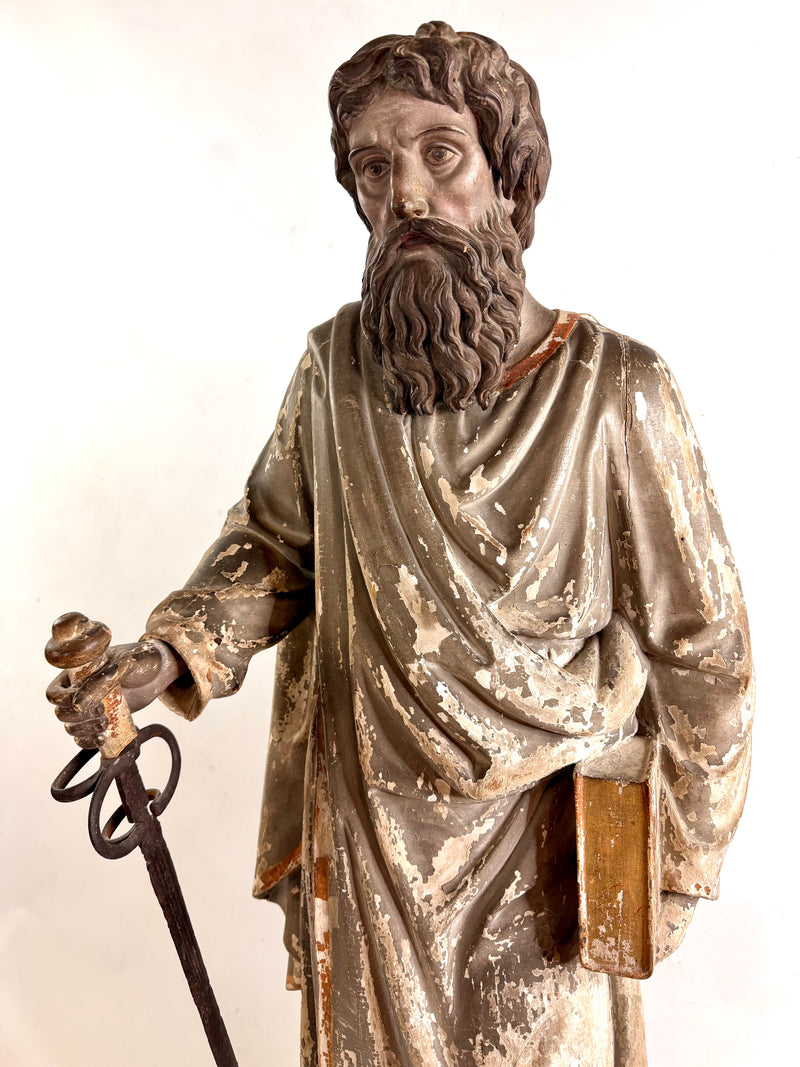 Grande statue de l’Apôtre Saint Paul – chêne massif sculpté fin XVIIIe, hauteur 137 cm