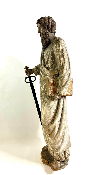 Grande statue de l’Apôtre Saint Paul – chêne massif sculpté fin XVIIIe, hauteur 137 cm