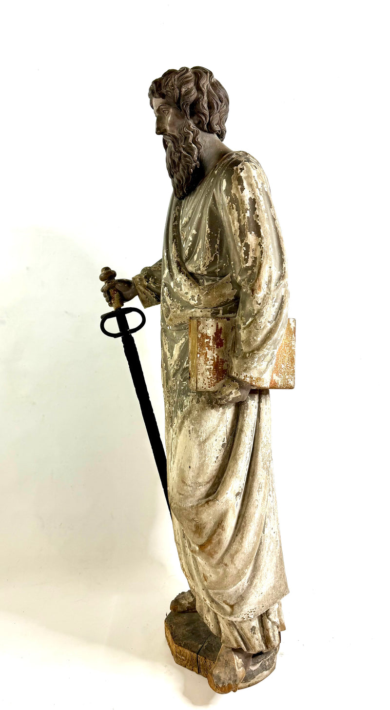 Grande statue de l’Apôtre Saint Paul – chêne massif sculpté fin XVIIIe, hauteur 137 cm