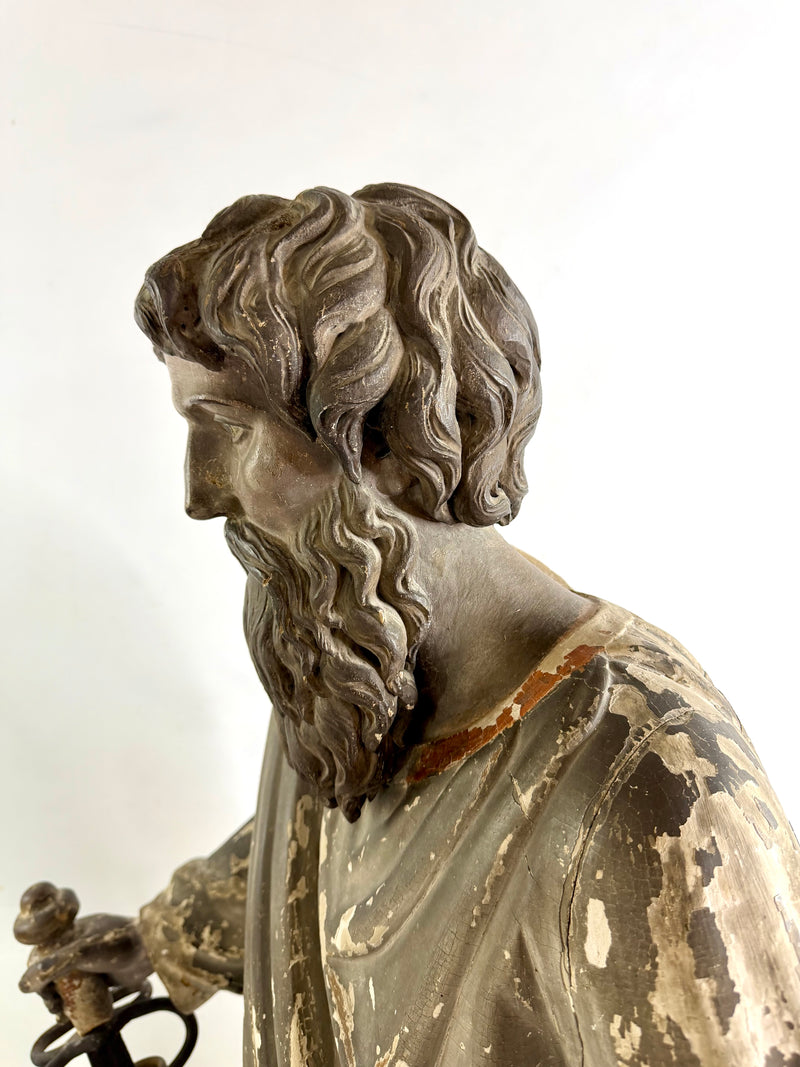 Grande statue de l’Apôtre Saint Paul – chêne massif sculpté fin XVIIIe, hauteur 137 cm