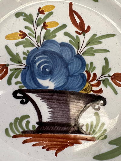 Ancienne assiette de Waly décor panier à la rose bleue 19eme