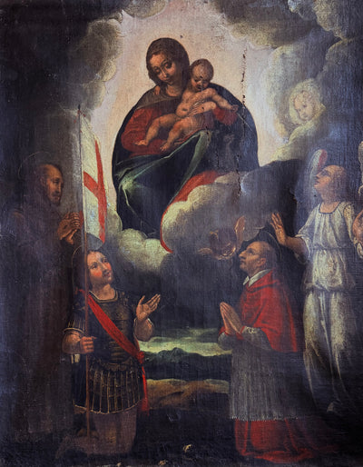 La Vision de Saint Georges devant la Vierge à l’Enfant, école Italienne, fin du XVIe