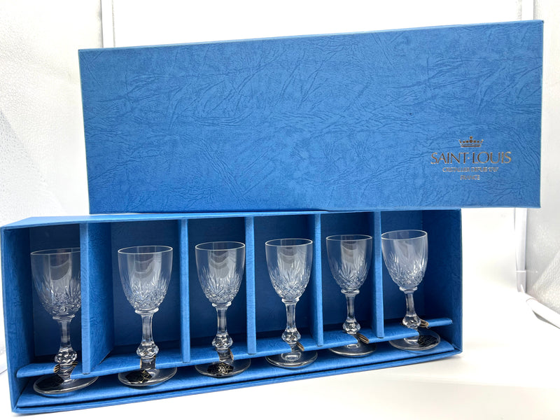 Coffret n°6 – 6 verres à liqueur en cristal de Saint Louis – Collection Massenet – État neuf avec étiquettes et coffret d&