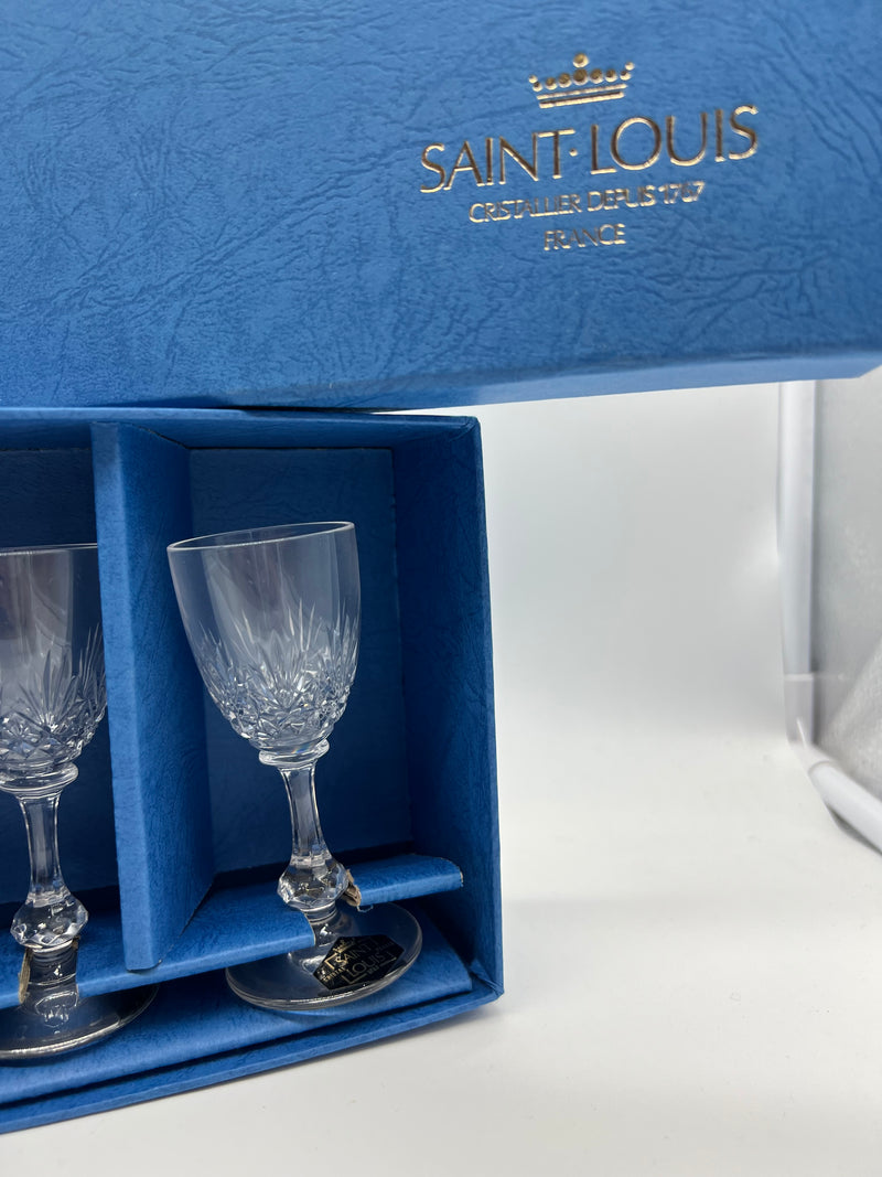 Coffret n°6 – 6 verres à liqueur en cristal de Saint Louis – Collection Massenet – État neuf avec étiquettes et coffret d&
