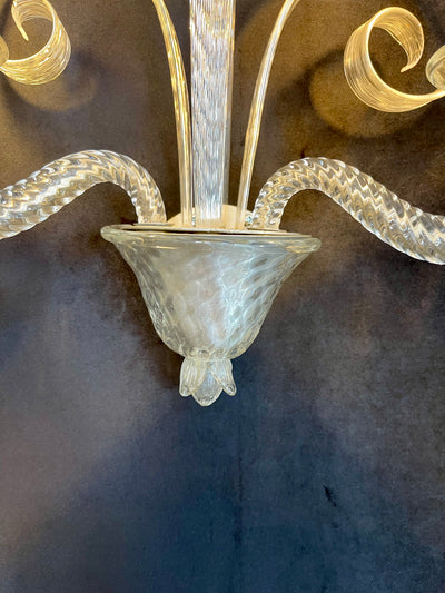 Paire d’appliques murales en verre de Murano – années 1940 – volutes soufflées, prêt à installer