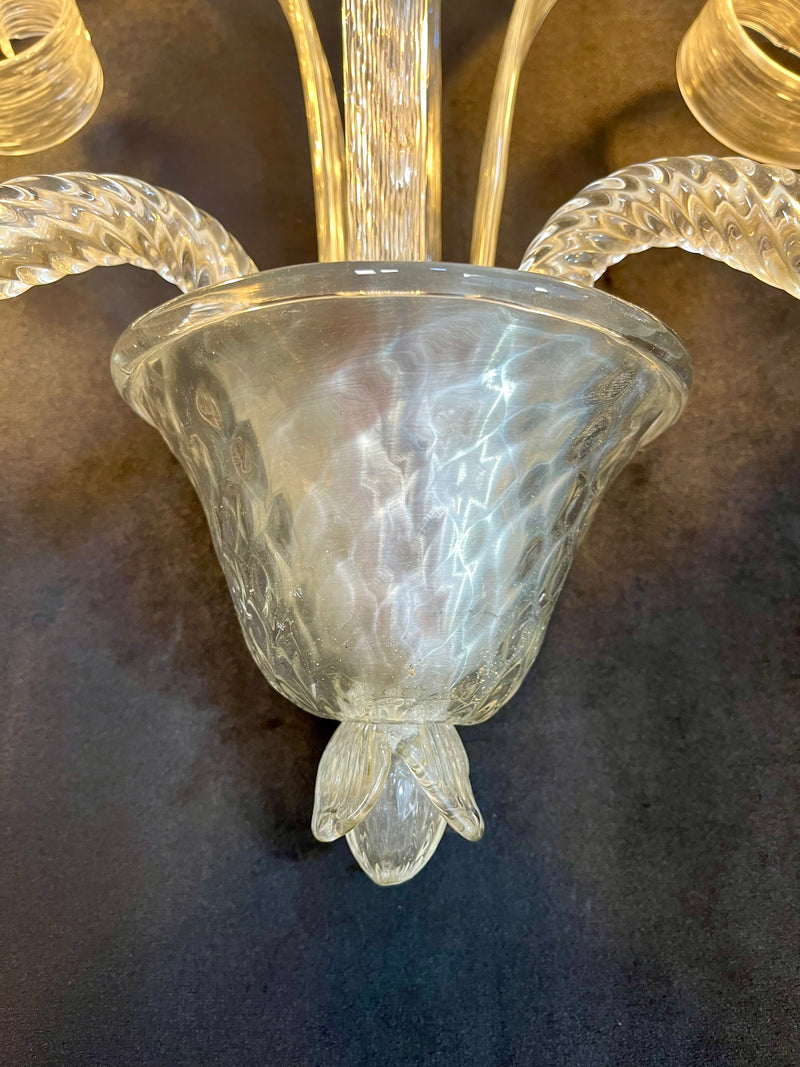 Paire d’appliques murales en verre de Murano – années 1940 – volutes soufflées, prêt à installer