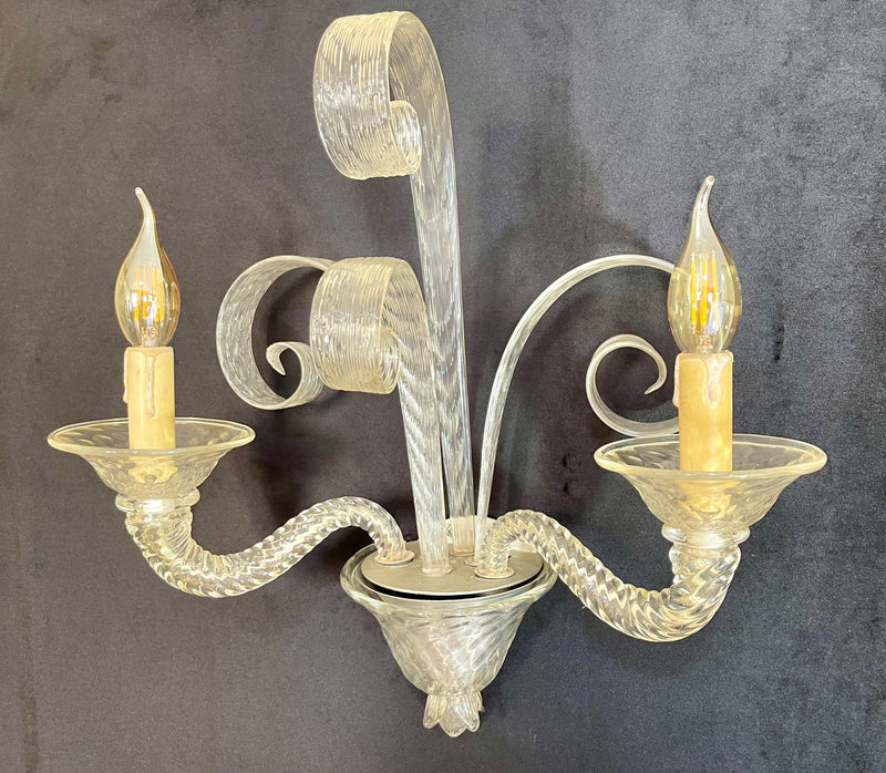 Paire d’appliques murales en verre de Murano – années 1940 – volutes soufflées, prêt à installer