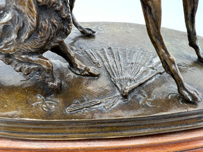 Statue bronze animalier chien Lévrier et King Charles à l'éventail de Pierre-Jules Mène 19ème