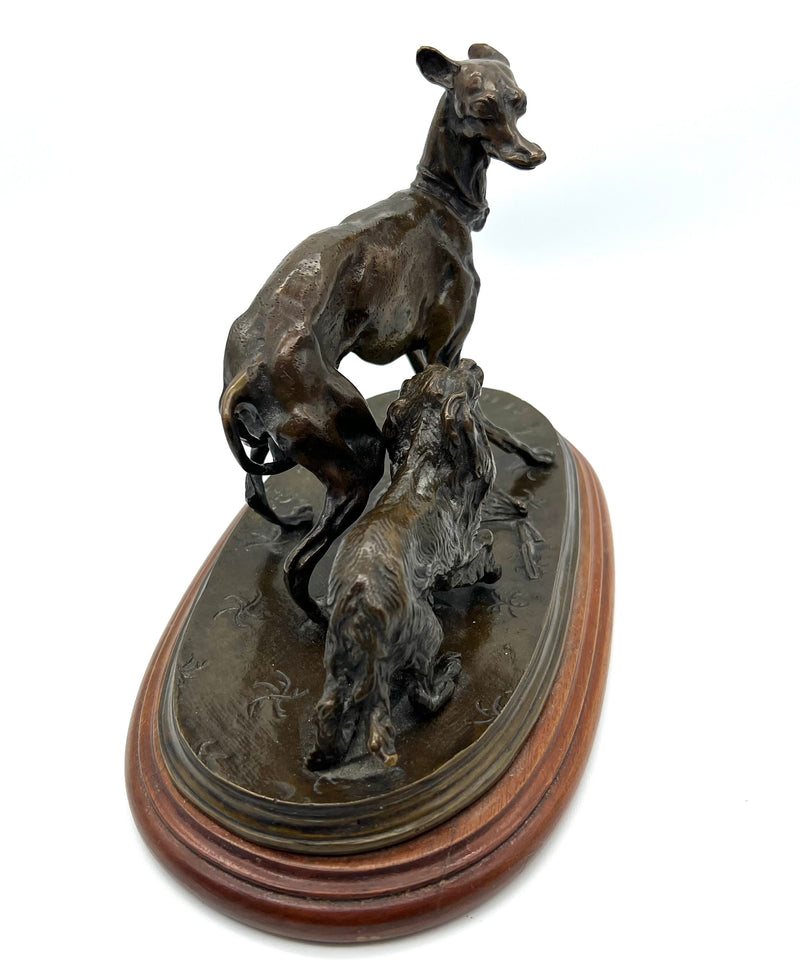 Statue bronze animalier chien Lévrier et King Charles à l&