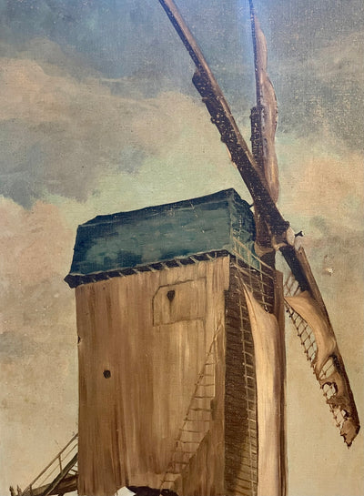 Peinture à l’huile ancienne – Moulin de Reims, signée Bern 1942 – Art français de la Seconde Guerre mondiale