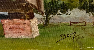 Peinture à l’huile ancienne – Moulin de Reims, signée Bern 1942 – Art français de la Seconde Guerre mondiale