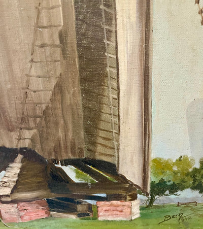 Peinture à l’huile ancienne – Moulin de Reims, signée Bern 1942 – Art français de la Seconde Guerre mondiale