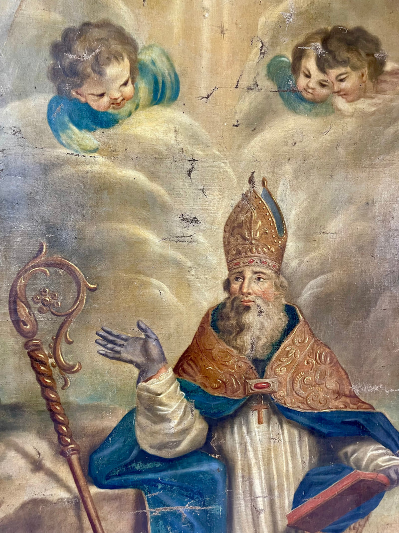 Saint Éloi, 1790 – Grand Tableau Religieux Français – Huile sur Toile – Provenance Abbaye de Bonnefontaine