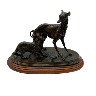 Statue bronze animalier chien Lévrier et King Charles à l'éventail de Pierre-Jules Mène 19ème