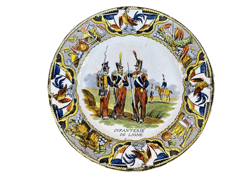 5 Assiettes Creil Montereau polychrome militaria empire Napoleon infanterie