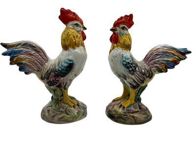 Paire de Coqs en Faïence Polychrome – Manufacture de Bassano – XXe siècle